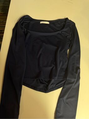 Long-Sleeve Square Neck Top - Navy